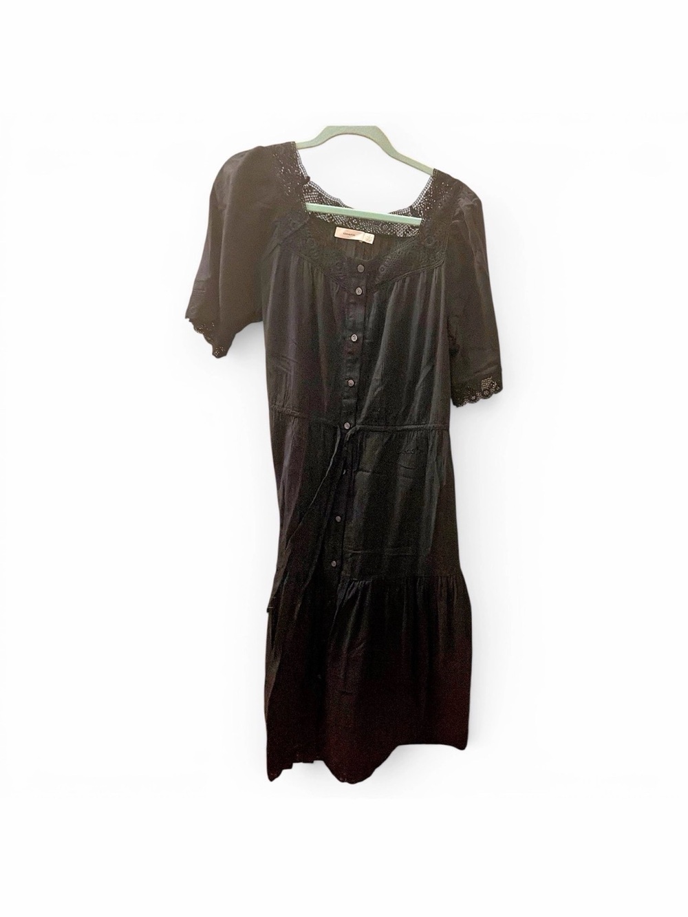 Coach Black Button-Front Midi Dress with Lace Accents